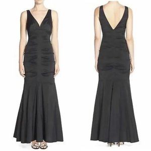 Xscape Ruched Taffeta Mermaid Black Gown